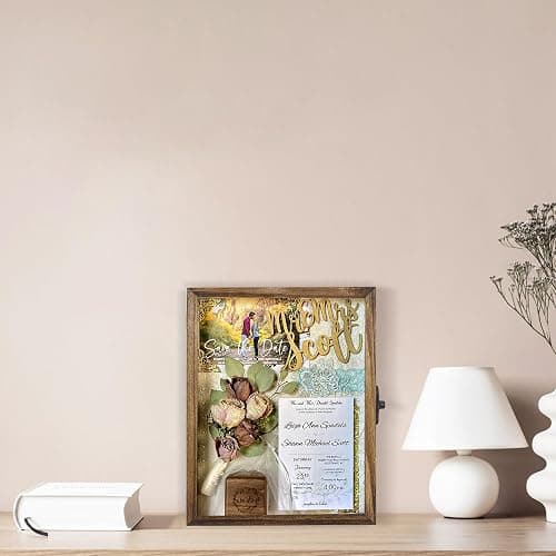 FramePro Shadow Box Frame Display Case 12x16 with Removable Shelves, Deep Memory Box Trinket Knick Knack Shelf Cabinet for Collector, Keepsake Coins Military Medals Wedding Flowers Real Wood thumbnail 4