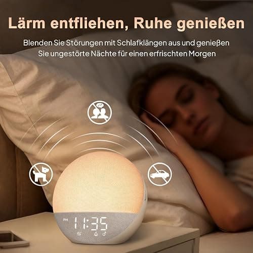 Hiromeco Tageslichtwecker Lichtwecker Sonnenaufgang Bluetooth: Natürliches Wake Up Light - 25 White Noise mit Timer - RGB Nachtlicht für Erwachsene Kinder Schlafzimmer thumbnail 4