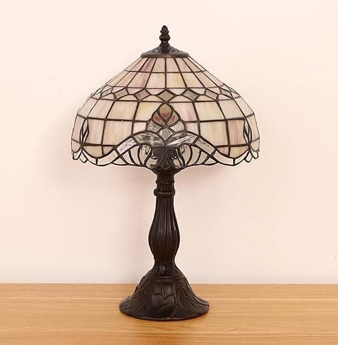 FUMAT Tiffany Vintage Table Lamp,Pink Baroque Stained Glass Vintage Lamps,Bedside Nightstand Lamps for Bedroom,Living Room,Home Office Desk Lamp,LED 3 Color Temperatures Bulb,12X12X19Inch - Image 1