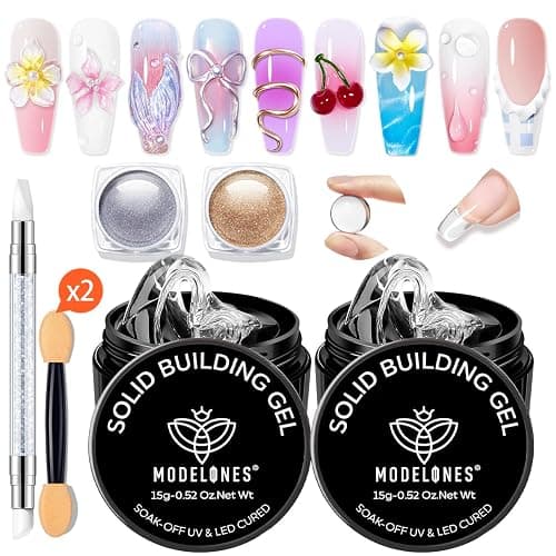 modelones 3D Gel Nail Art Kit, Non-Sticky Sculpting Gel with Chrome powder | Solid Builder Gel for Nail Art Stuff Molding & Extensions for Beginner DIY or Salon Halloween Nails Cured Needed - Image 1