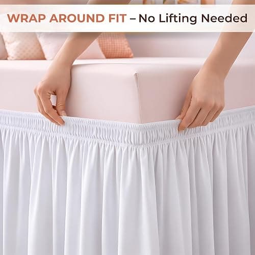 SGI bedding Dorm Bed Skirt Twin XL 28 Inch Drop –No Lift Easy Install Wrap Around, Extra Long Elastic Dust Ruffle, Wrinkle & Fade Resistant Microfiber, Machine Washable, College Dorm Bedskirt White thumbnail 4