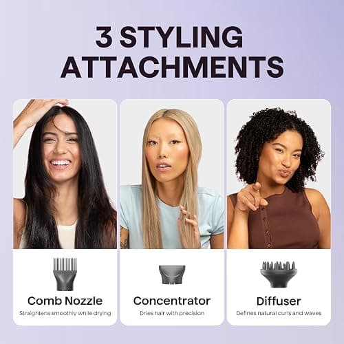 Wavytalk Blow Dryer, Blown Away Ionic Hair Dryer for Curly Hair with Diffuser, 1875W Fast Drying Blow Dryer with Ceramic Technology, 3 Attachments for All Hair Types, Light and Quiet, Grey thumbnail 5
