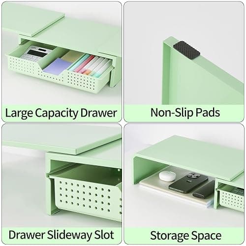 LEKETREE Dual Monitor Stand Riser with Drawer, Desk Organizer and Accessories, Metal Laptop Stand for Desk, Workspace Desktop Stand for Computer, Laptop, TV and More (Mint Green) thumbnail 7