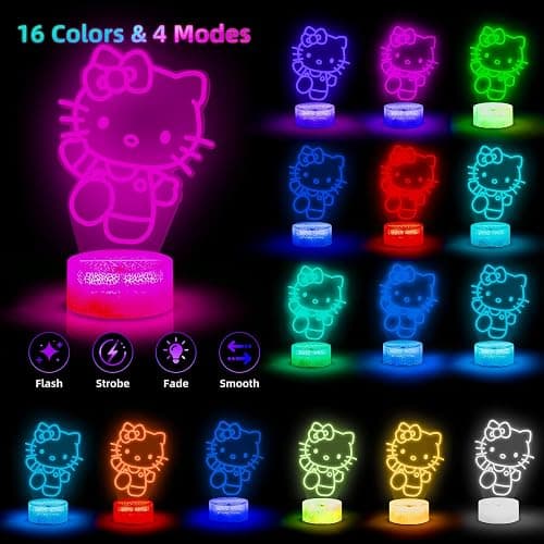 LOUHH Kitty Night Light, 3D LED 16 Color Intelligent Remote Control Lamp for Christmas Gifts Children's Room Decoration Holiday Gifts thumbnail 2