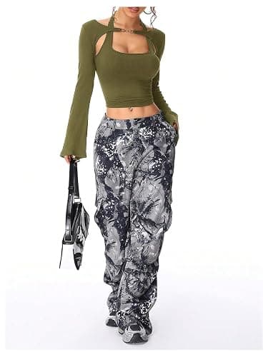 SOLY HUX Women's Long Sleeve Shirts Y2k Crop Tops Halter Neck Fitted T-Shirt Going Out Tees thumbnail 2