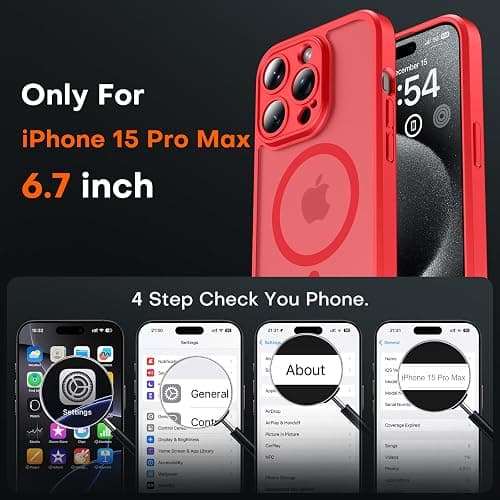 TOCOL Magnetic for iPhone 15 Pro Max Case 6.7-Inch, Fit for MagSafe, Upgraded [Full Camera Protection], [14FT Military Grade Drop Tested] Shockproof Slim Translucent Matte Back Cover (Red) thumbnail 2