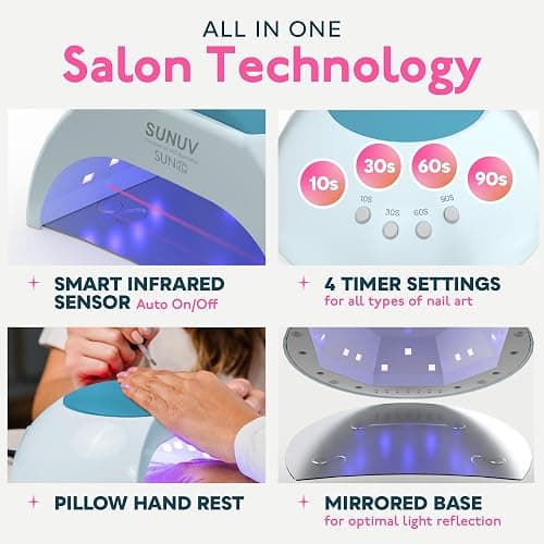 SUNUV UV LED Nail Lamp, LED UV Light for Gel Nails Polish with Removable Base, 4 Timer Settings Auto Sensor SUN2C Blue thumbnail 2