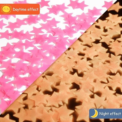 AM AMAONM 100pcs Glow in The Dark Luminous Stars Fluorescent Noctilucent Plastic Wall Stickers Murals Decals for Home Art Decor Nursery Ceiling Wall Decorate Kids Babys Bedroom Room Pink thumbnail 3