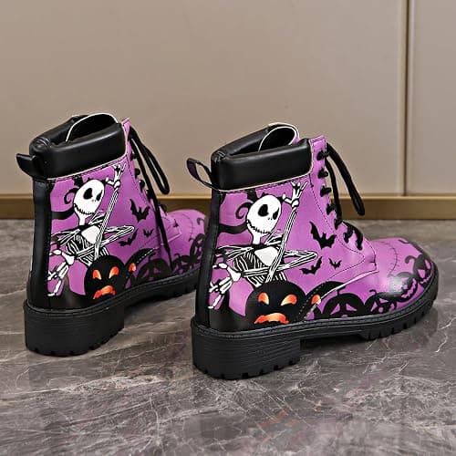 Ulalaza Women's Goth Platform Ankle Boots with Bat Wing Buckles Chunky Block Heels Round Toe Zipper Punk Motorcycle Combat Boots Comfy Short Gothic Booties thumbnail 8