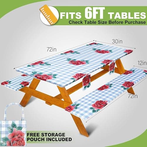 Fitted Picnic Table Cover with Bench Covers Set, Waterproof Lightweight Rectangle 72in Folding Table Cloths Canopy Shade Slipcover Cool Unique Fun Camping Gift for Camper Women Men Family Rv Owners thumbnail 2