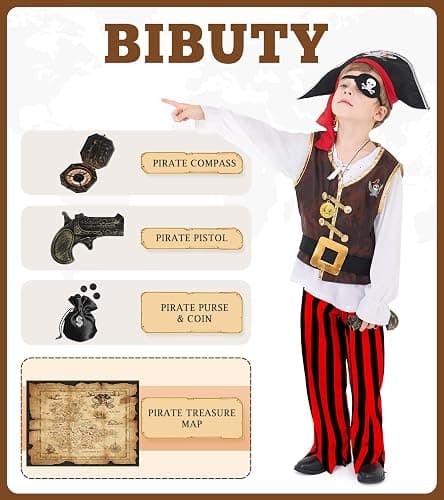 BIBUTY Pirate Costume Kids Halloween Costumes for Boys Girls, Pretend Play & Dress Up Clothes for Little Boys Girls Halloween Costumes for Kids, Toddler Boys Pirate Costume Toys Gifts for 3-6 thumbnail 7