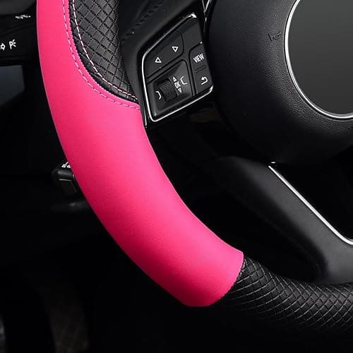 LABBYWAY Steering Wheel Cover, Universal Fit 15 Inch Microfiber Leather Car Wheel Protector, Anti-Slip, Pink thumbnail 5
