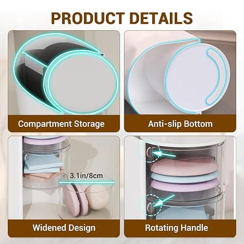 Hair Accessories Organizer with Hair Brush Holder, Rotatable Makeup Brush Holder for Necklaces, Earring, Bracelet, Ring, Makeup Brushes, Hair Clip and Hair Accessories (White, 3-Layer) thumbnail 6