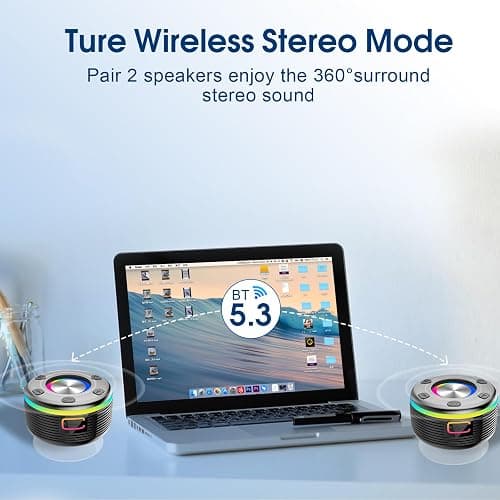 OYIB Bluetooth Shower Speaker, Portable Bluetooth Speaker 360° HD Sound, RGB Lights, IPX7 Waterproof Wireless Speaker with Suction Cup and Mic, Shower Radio for Party/Outdoor/Travel/Gifts/Black thumbnail 5