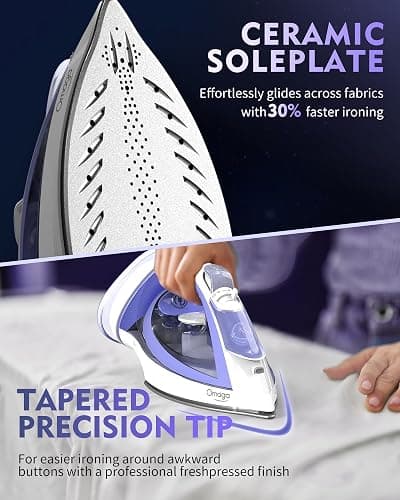 OMAIGA Cordless Iron for Clothes, 1550W 2-In-1 Cordless/Corded Steam Iron Rapid Heating, Ceramic Soleplate, 3-Way Auto-Off, Self-Cleaning, 12.85oz Water Tank Ironing Clothes for Home, Purple thumbnail 7