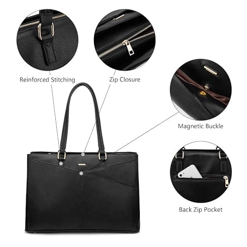 LOVEVOOK Laptop Tote Bag for Women 15.6 Inch Waterproof Leather Computer Bags Business Office Work Briefcase Black thumbnail 8