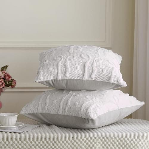 Mixweer Cream White Bow Throw Pillow Covers 18x18 Set of 2 Coquette Decorative Pillow Covers Soft Plush Faux Wool Aesthetic Pillowcases Preppy Room Decor for Bed Sofa Couch Living Room thumbnail 7