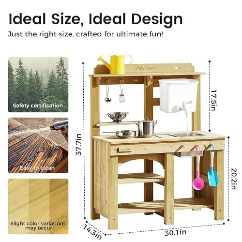Tiny Land Outdoor Mud Kitchen for Kids, Wooden Play Kitchen with Water Tank, Water & Cooking Play, Sensory Fun, Weather-Resistant with Storage, Ideal for Toddlers Ages 3+ thumbnail 2