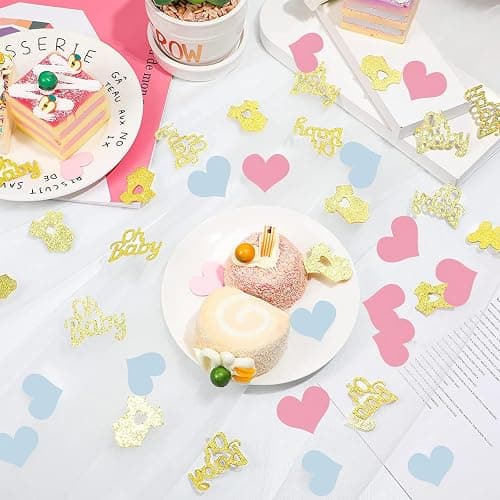 100 Stück Gender Reveal Party Deko,Baby Party Dekoration,Oh Baby Deko,Gender Reveal Konfetti,Babyparty Deko Konfetti,Babyparty Tischdeko,Glitzer Confetti für Baby Shower Deko(Blau Rosa Gold) thumbnail 2