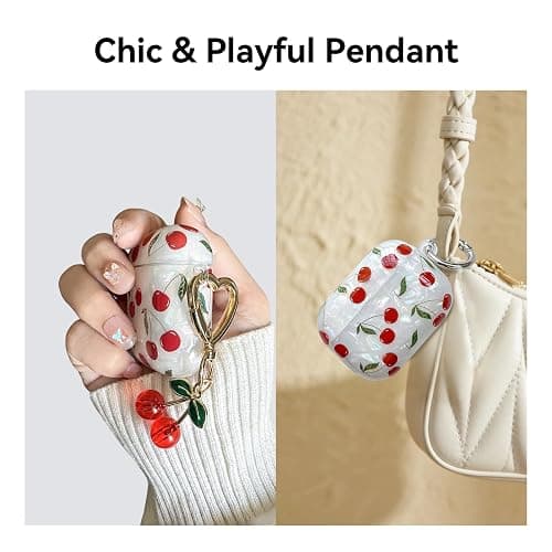 Compatible with AirPods Pro 2 Case, Cute Pretty Aesthetic AirPod Pro 2 Case Cover with Cherry Keychain, Premium TPU Protective Shockproof Case for Women Girl (Cherry, for airpod pro 2nd Gen) thumbnail 3