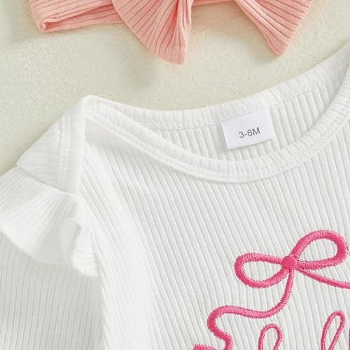 Twopumpkin Preemie Clothes Baby Girl Outfit Newborn Hello World Ribbed Romper Knitted Pants Headband Coming Home Outfits thumbnail 5