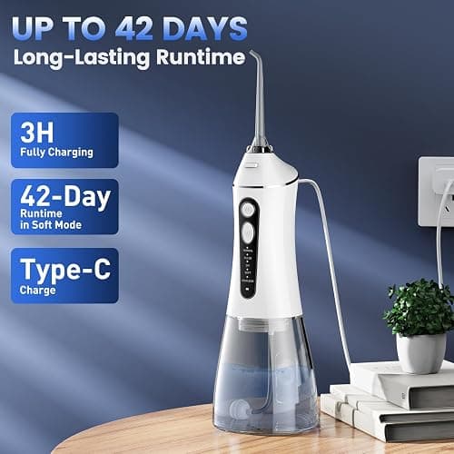 Water Flosser for Teeth Cleaning and Flossing, 5 Modes Rechargeable Cordless Oral Irrigator 320ml Water Tank Teeth Cleaner, IPX7 Waterproof Portable Electric Dentel Flossers for Home and Travel,White thumbnail 6