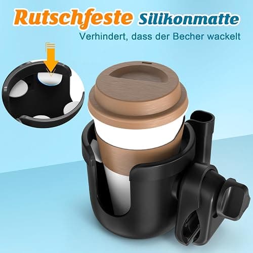Getränkehalter für Kinderwagen Buggy Zubehör, Muttertagsgeschenke für Mama, Guiseapue Universal Becherhalter Kaffeehalter Kinderwagen Rollator Fahrrad Cup Holder, Baby Erstausstattung Neugeborene - Schwarz thumbnail 5