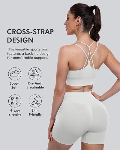 CHRLEISURE Sports Bras for Women, 4 Packs Padded High Support Workout Yoga Seamless Criss-Cross Racerback Bras thumbnail 3