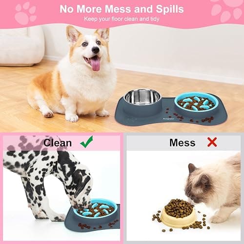 Anipaw Slow Feeder Dog Bowls 3 in 1 Stainless Steel Dog Food and Water Bowls with Non-Spill and Non-Skid Silicone Mat to Slow Down Eating for Large Medium Small Breed Size Dogs and Cats thumbnail 6