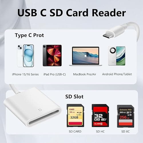 Criello USB C SD Card Reader, Digital Camera Adapter | Type C Camera Adapter for iPhone 15/16/17 Plus/Pro/Max, iPad MacBook/Air iMac/Samsung Galaxy Android thumbnail 5