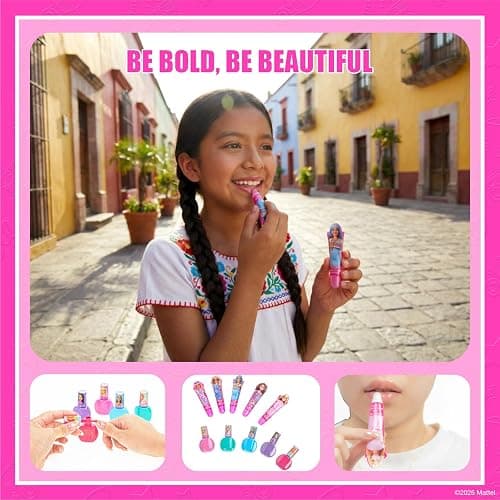Barbie Cosmetic Makeup Set for Girls with Super Sparkly Lip Gloss Nail Polish and Nail Stickers 11 Pieces, Perfect for Parties Sleepovers Makeovers, Birthday, Ages by Townley Girl thumbnail 7