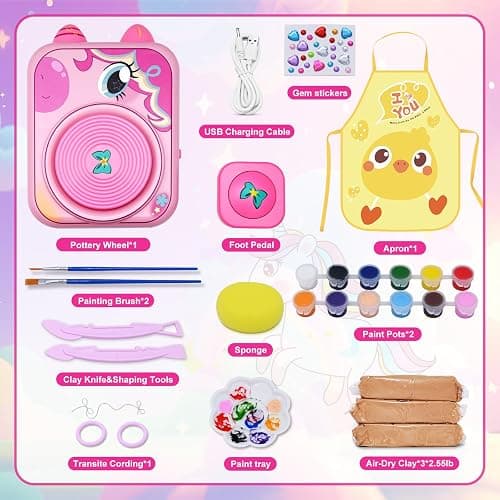 Pottery Wheel for Kids, Girls Arts and Crafts Toys for Kids Ages 8-12,Pottery Craft Kit with 3 Pack Air-Dry Clay, Art Supplies for Kids Toys Girls Birthday Gift for 6 7 8 9 10 11 12+ (Pink) thumbnail 3