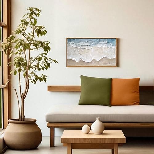Abstract Framed Wall Art Abstract Wall Decor Living Room,Beach Art Print Soft Blue Nature Seascape Pictures Wall Decor for Bathroom Bedroom Office,18"x10" thumbnail 7