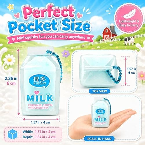 4Pack Milk Bottle Squishy Fidget Toys , Kawaii Keychain Squeeze Squishies Toys for Adults Stress Relief, Cute Sensory Aesthetic Bag Charm, Novelty Party Favors Goodie Bag Stuffers Gifts thumbnail 6