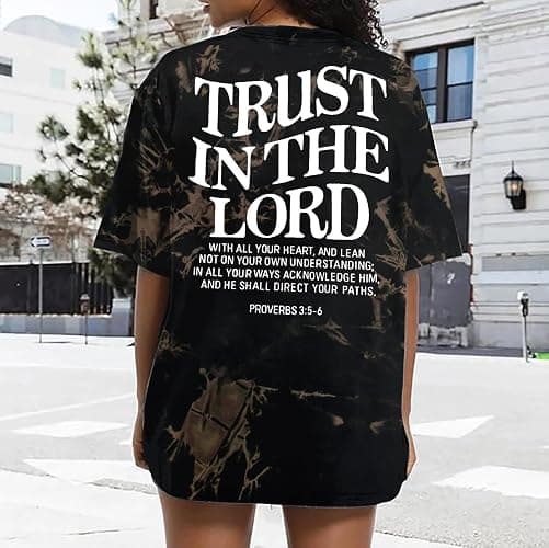 Trust in The Lord Christian Shirts God Faith Religious T Shirts Oversized Jesus Tshirt Women Bible Verse Tee Tops thumbnail 3