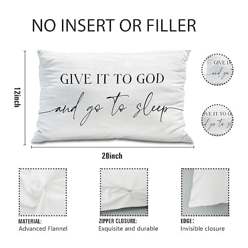 Knibeo Give It to God and Go to Sleep, Decorative Pillows Covers for Bed, Throw Pillows Cover for Bed,12x20 Pillow Cover,Decorative Bed Pillows for Bedroom Room(12x20, White) thumbnail 3