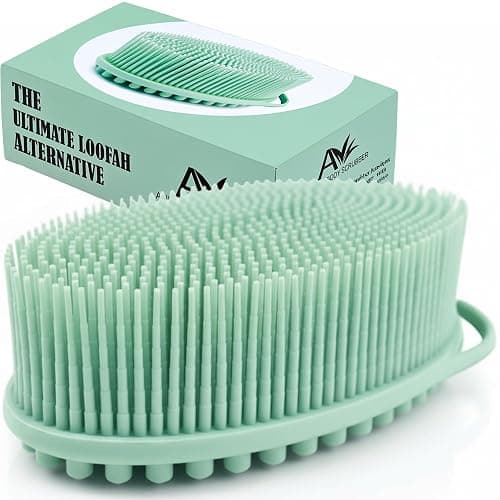 Avilana Premium Silicone Body Scrubber - 8 Years Trusted Since 2017 - SGS Certified Food Grade Dual Sided Bath Brush, Quick-Dry Exfoliating Loofah Alternative, Massage Brush Sensitive Skin Women Men (Green, Massage) - Image 1