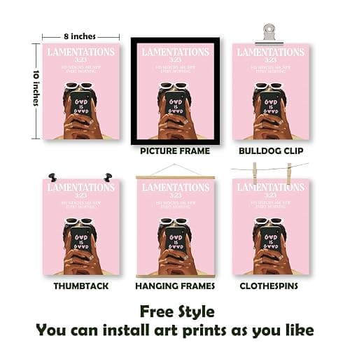 Pleonox Pink Christian Black Women Wall Art Prints 8x10 Inch Set of 4, Trendy Preppy African American Woman Bible Verse Pictures Wall Decor for Black Girl Room Bedroom Home Living Room, Unframed thumbnail 2