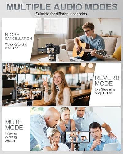 PQRQP 3 in 1 Professional Wireless Lavalier Microphone for iPhone/Android/Camera, Wireless Microphones, Mini Microphone, Crystal Clear Sound Quality for Recording, Live Streaming, Clips-Elegant Black thumbnail 6