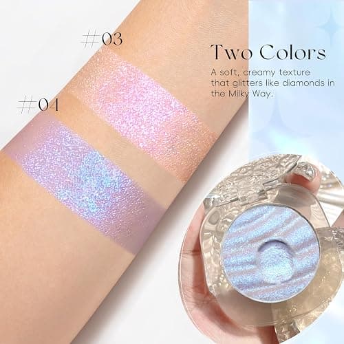 HOSAILY Chameleon Holographic Highlighter Palette, Multichrome Cream Multi-use Eyeshadow Shifting Sparkling Color Shifting Inner Corner Eye Highlighter Brightener for Mermaid Makeup&03 Pink Purple thumbnail 5