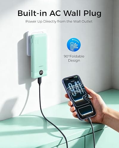 VEGER Portable Charger for iPhone, Power Bank Built in Cables and Wall Plug | 10000mAh,Ultra Slim&Compact,5 Outputs,LED Display,Power Bank for iPhone,Samsung,Travel Essentials for Camping Cruise Business thumbnail 2