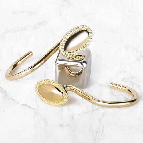 Shower Curtain Hooks, Decorative Acrylic Shower Curtain Rings, Rust Resistant Metal Shower Hooks for Bathroom, Glide Shower Rings for Shower Curtain and Liner, Set of 12, Gold - Gold thumbnail 3