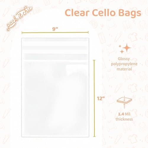 Pack It Chic - 9” X 12” (200 Pack) Self Sealing Cellophane Bags - Fits A4, Letter Sized Documents, Marketing Materials thumbnail 3