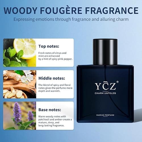 Ycz Charm Unfolds Marine Perfume for Men, 1.7 oz. Long Lasting Eau De Parfum Cologne For Men, Oriental Woody Fragrance - Ideal Special Occasions, Making it the Ideal gentlemen’s Gift (2-Pack). thumbnail 2