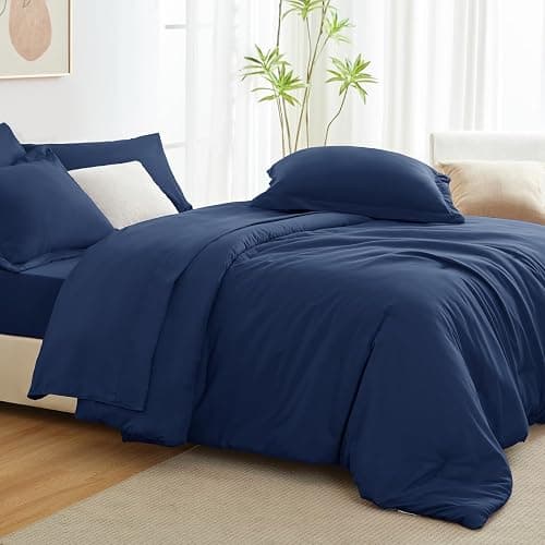 HIMEET Full Size Comforter Sets - 7 Pieces Navy Bed in a Bag, Soft Lightweight Bedding Set, All Season Bed Set with Comforter, Flat Sheet, Fitted Sheet, Pillowcases & Pillow Shams thumbnail 7