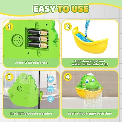 Bath Toys,Light-Up Bath Bubble Machine Automatic Bubble Maker Bathroom Toy for Kids Ages 1-3 4-8 Toddler Bathub Toy Dinosaur Toys for Kids 3-5 thumbnail 3