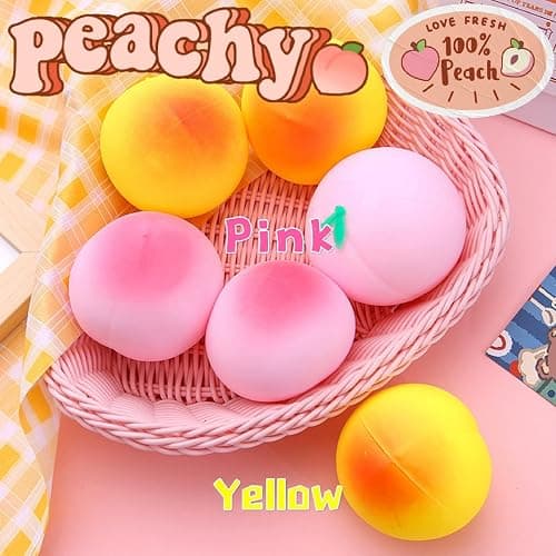 Squishy Peach Stress Balls Peach Miniature Fruit Figurines for Adults | Fruit Stress Dough Ball Collectible Figurines, Pink Peach Squishy Ball for Adults Desk Decor thumbnail 5