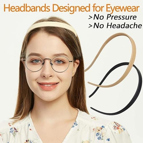KOVOLITU 3 Pcs Flex No Pressure Headbands for Women Glasses Wearers Comfortable Hairbands Thin Plastic Headbands with Teeth(White,khaki,Black) thumbnail 2