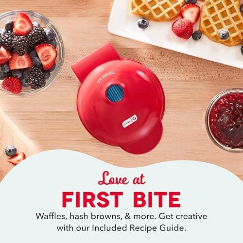 Dash Mini Waffle Maker- Mini Machine for Creative Homemade Treats - Nonstick Iron with Unique Print Design - Stylish Waffle Machine - Red Heart thumbnail 3