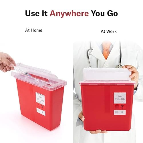 Alcedo Sharps Container for Home and Professional Use 5 Quart (1 Pack), Biohazard Needle and Syringe Disposal, Mailbox Style Lid, Medical Grade thumbnail 8